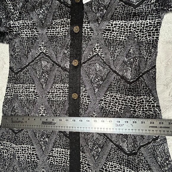 New Rossi Roma Womens Large Black White Crinkle Shirt Dress Jacket Button-Front - Picture 9 of 11